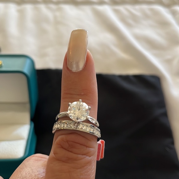 Moissanite Solitaire Diamond w/ Eternity Band - Picture 4 of 9